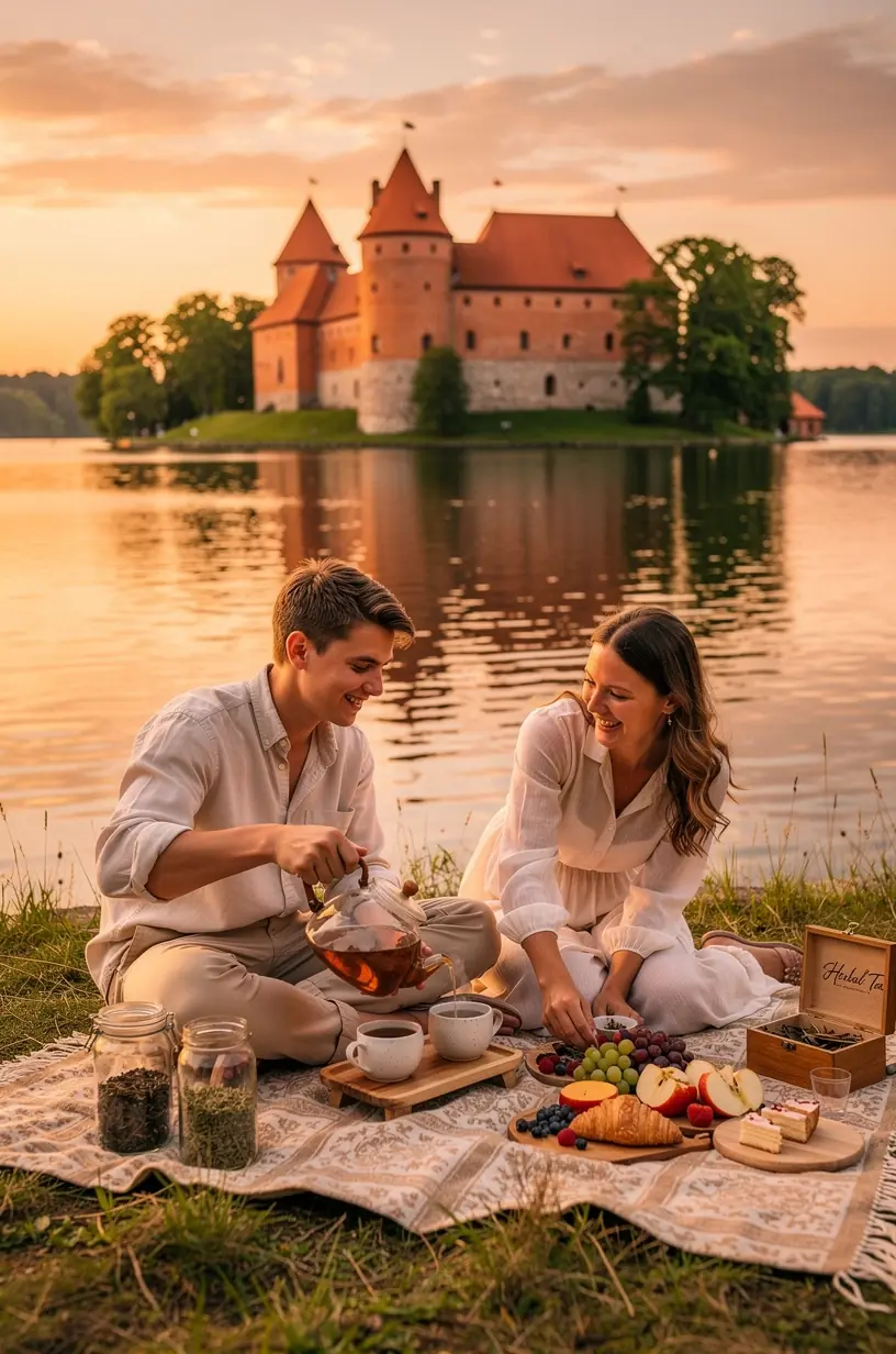 Asmuo atsipalaidavęs gamtoje, laikantis arbatos puodelį ir mėgaujantis ramiu momentu.